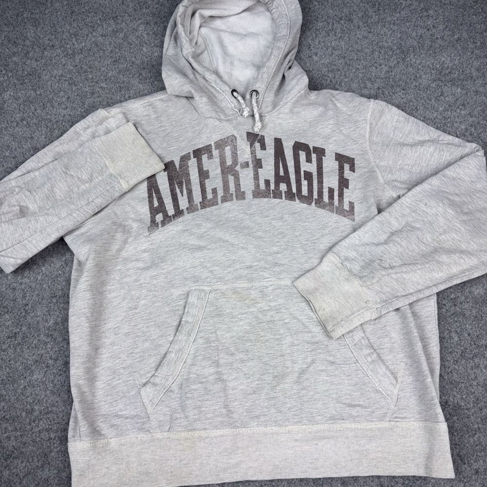 American Eagle Hoodie Mens Large Gray Pullover Casual Y2K Style Stretch Preppy
